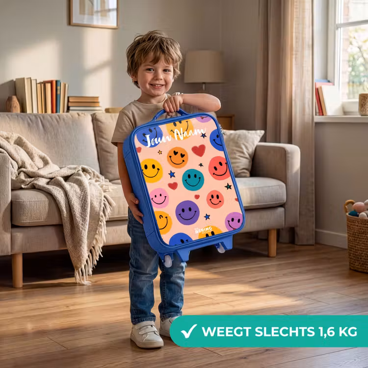 Vrolijk Smiley-patroon Kinderkoffer - Blauw klein -sfeer2_NL