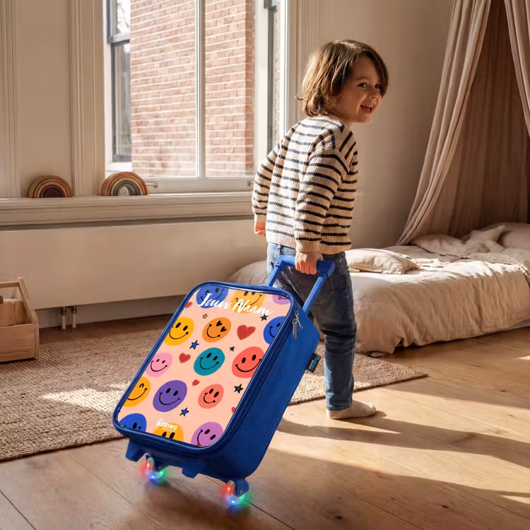 Vrolijk Smiley-patroon Kinderkoffer - Blauw klein -sfeer1