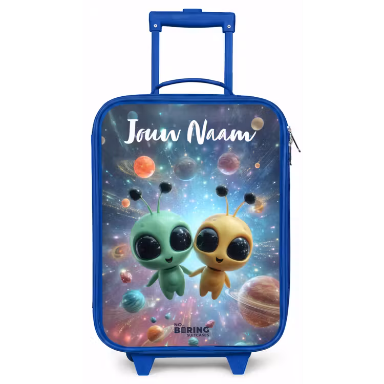 Vrolijke buitenaardse vrienden Kinderkoffer - Blauw klein -zz3dotto