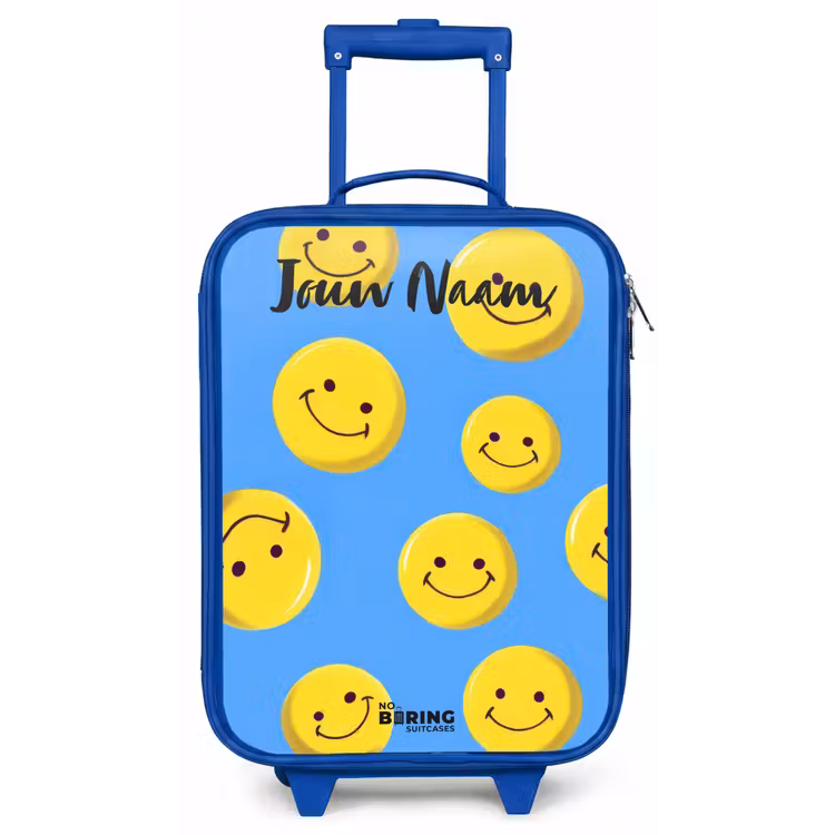 Vrolijke smileyregen Kinderkoffer - Blauw klein -zz3dotto
