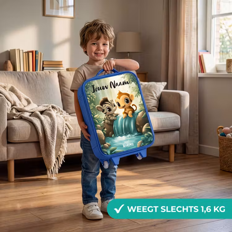 Zebra - Aapje - Waterval - Rotsen Kinderkoffer - Blauw klein -sfeer2_NL