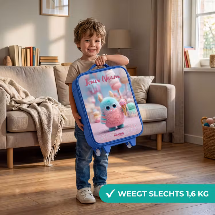 Zoet Monstersnoep Avontuur Kinderkoffer - Blauw klein -sfeer2_NL