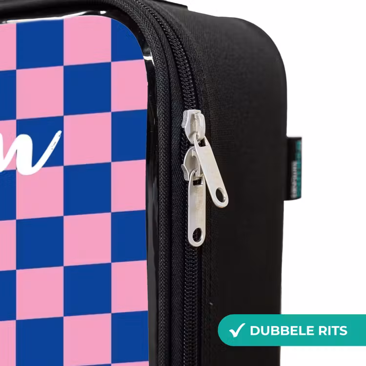 Blokjes - Blauw - Roze Kinderkoffer - Zwart klein -rits_NL