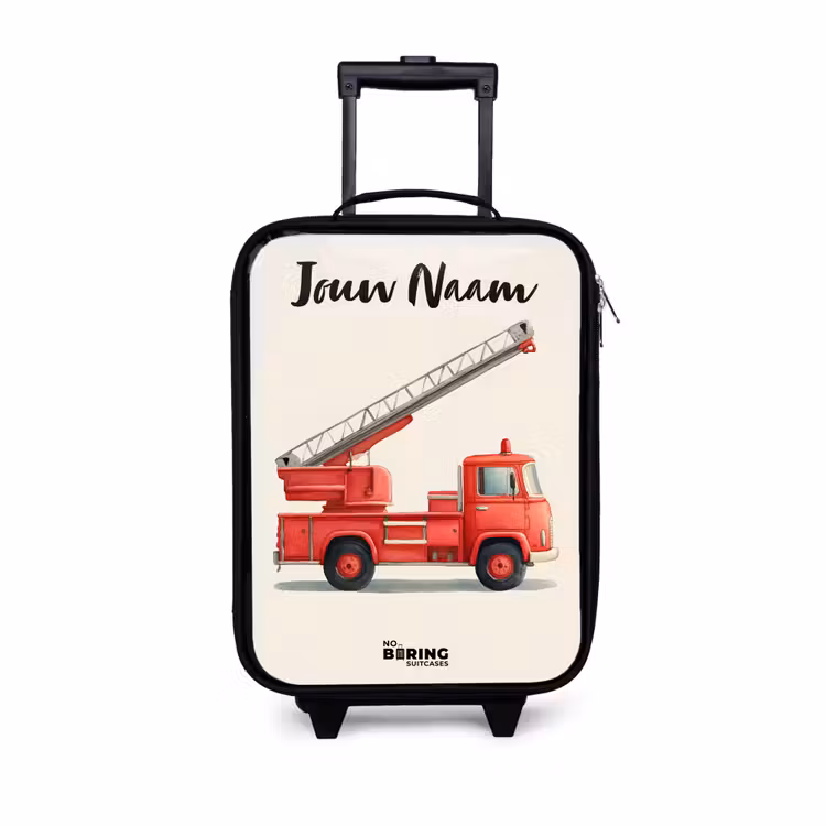 Brandweerwagen - Getekend - Rood Kinderkoffer - Zwart klein -3d