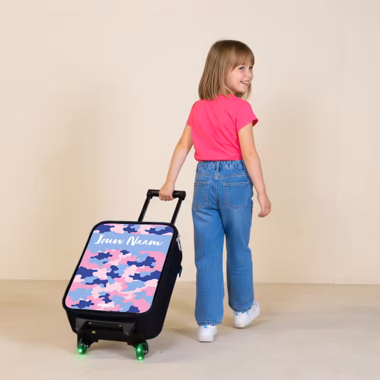 Camouflage - Roze - Blauw Kinderkoffer - Zwart klein -sfeer1