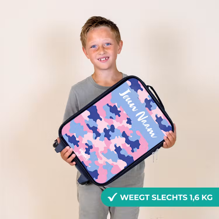 Camouflage - Roze - Blauw Kinderkoffer - Zwart klein -sfeer4_NL