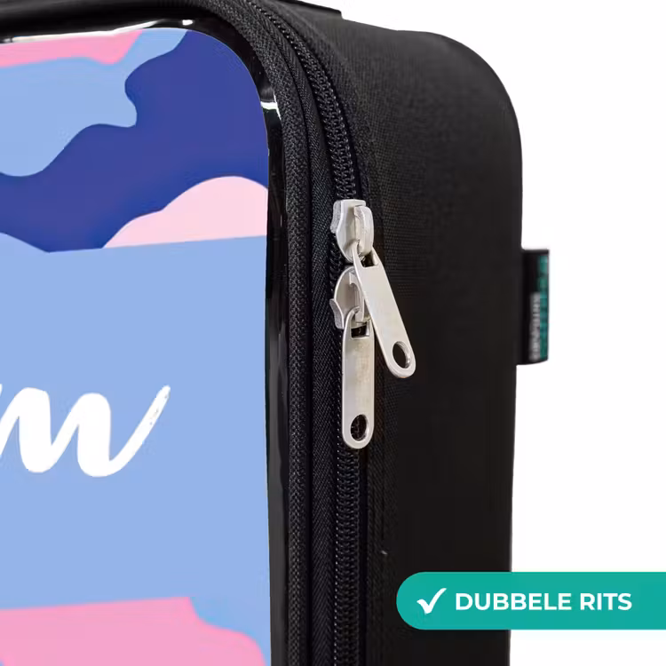 Camouflage - Roze - Blauw Kinderkoffer - Zwart klein -rits_NL