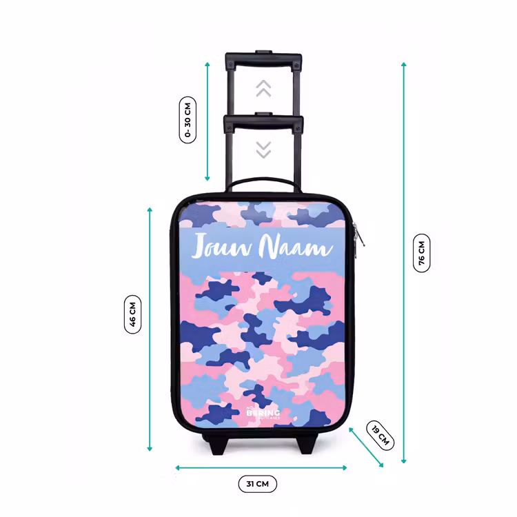 Camouflage - Roze - Blauw Kinderkoffer - Zwart klein -productfoto_formaten