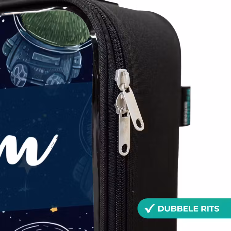 Dieren - Astronaut - Planeten - Sterren Kinderkoffer - Zwart klein -rits_NL