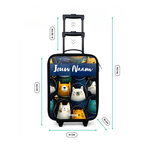 Dieren - Sterren - Planeten - Astronaut Kinderkoffer - Zwart klein -productfoto_formaten