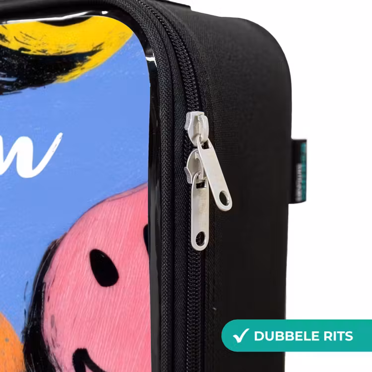 Een speels en kunstzinnig patroon van kleurrijke smileys Kinderkoffer - Zwart klein -rits_NL