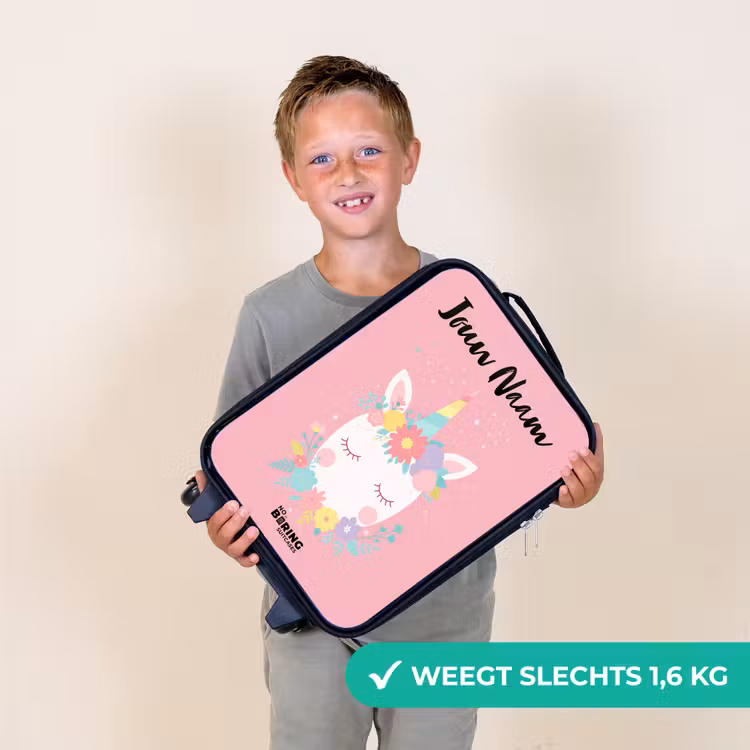 Eenhoorn - Bloemen - Roze Kinderkoffer - Zwart klein -sfeer4_NL
