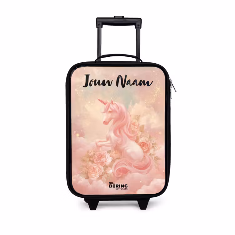 Eenhoorn - Wolken - Roze Kinderkoffer - Zwart klein -3d