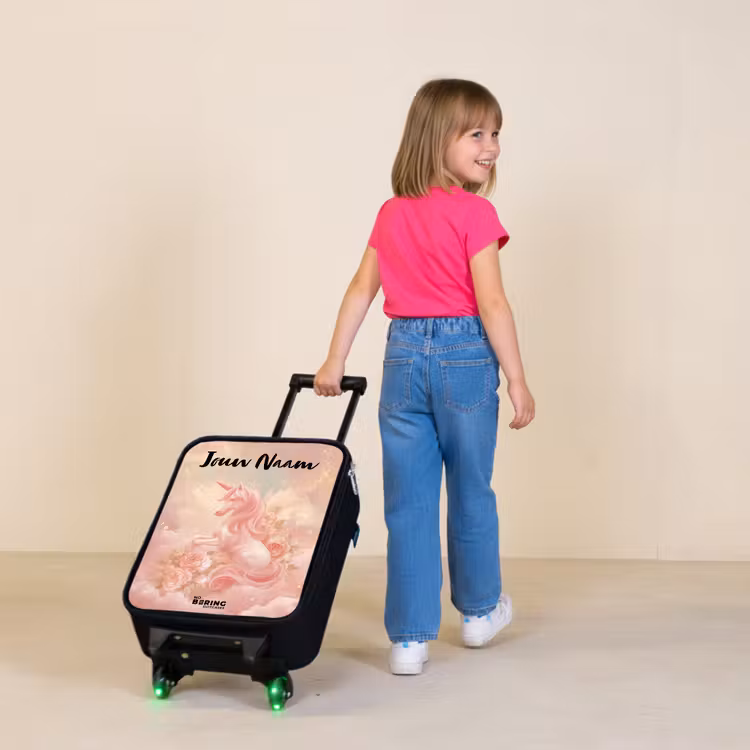 Eenhoorn - Wolken - Roze Kinderkoffer - Zwart klein -sfeer1