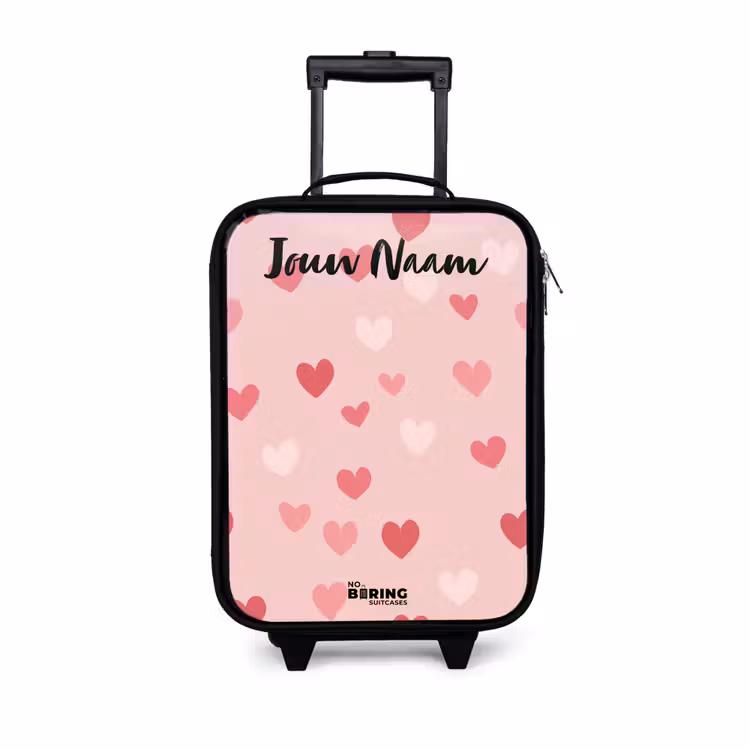 Hartjes - Patroon - Roze Kinderkoffer - Zwart klein -3d