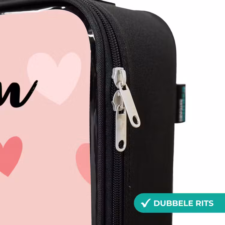 Hartjes - Patroon - Roze Kinderkoffer - Zwart klein -rits_NL