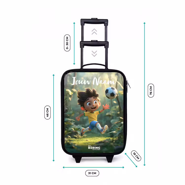 Jongen - Voetbal - Bos - Bomen Kinderkoffer - Zwart klein -productfoto_formaten