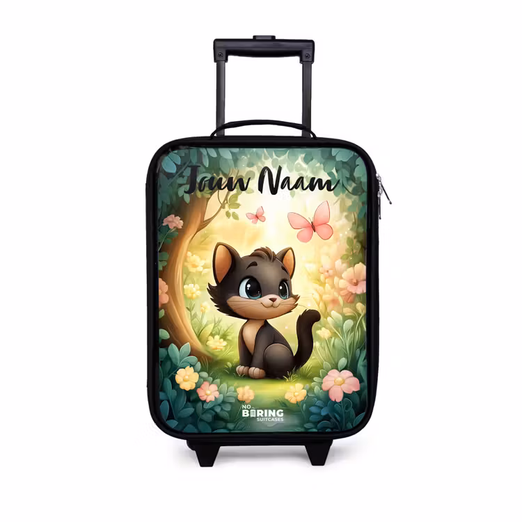 Kat - Vlinder - Bloemen Kinderkoffer - Zwart klein -3d