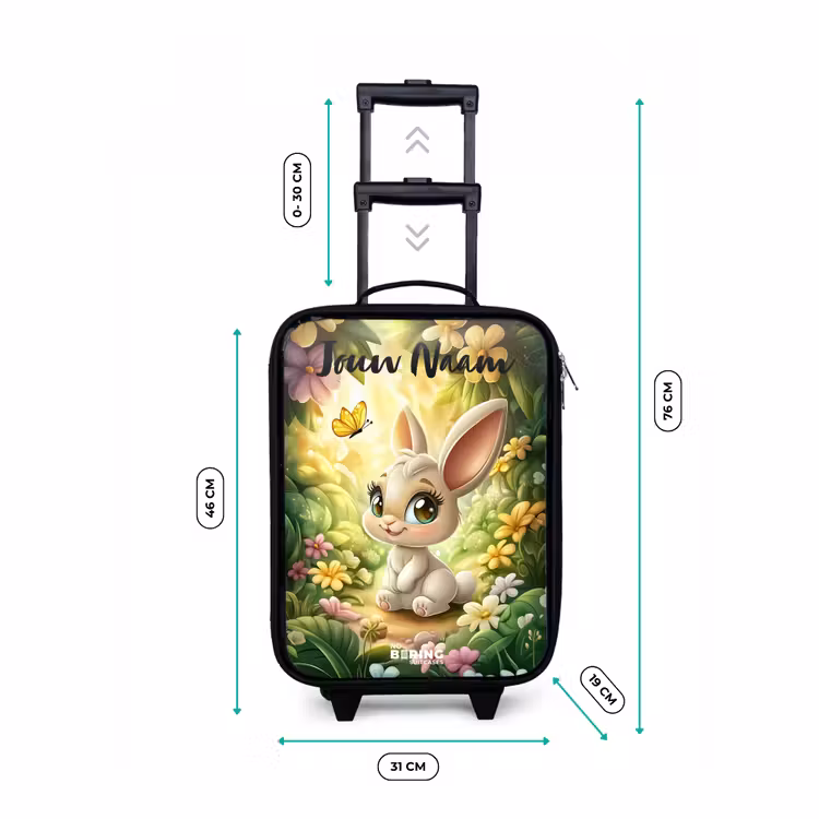 Konijn - Zonlicht - Sprookjesachtig - Vlinder Kinderkoffer - Zwart klein -productfoto_formaten