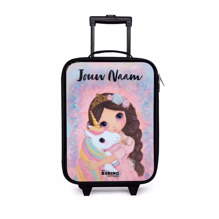 Meisje - Eenhoorn - Glitter Kinderkoffer - Zwart klein -3d