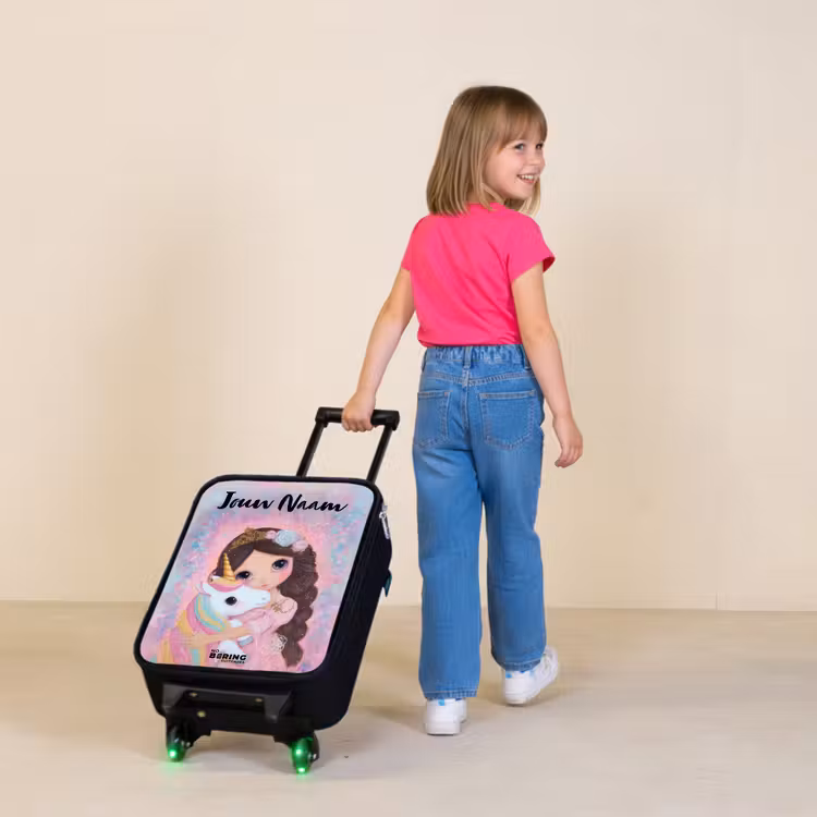 Meisje - Eenhoorn - Glitter Kinderkoffer - Zwart klein -sfeer1