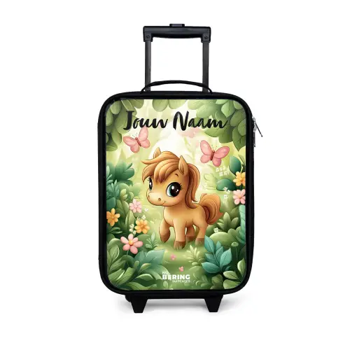 Paard - Bloemen - Vlinders Kinderkoffer - Zwart klein -3d