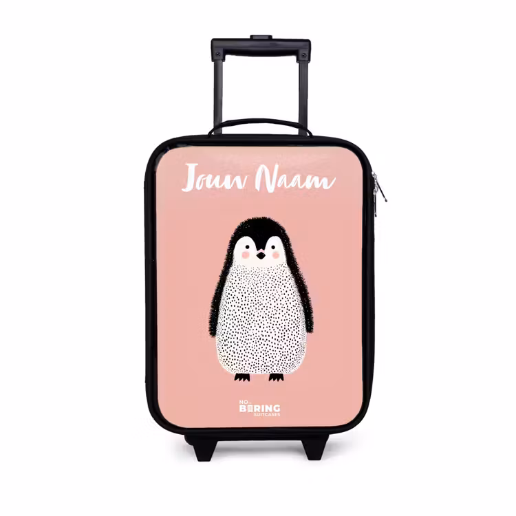 Pinguïn - Stippen - Roze - Minimalistisch Kinderkoffer - Zwart klein -3d