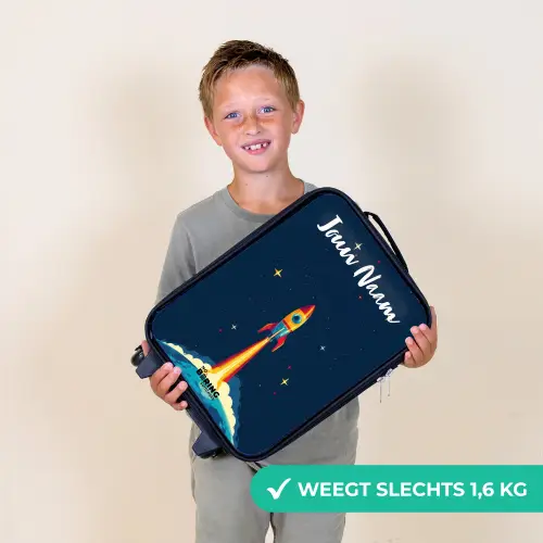 Planeet - Raket - Sterren - Donkerblauw Kinderkoffer - Zwart klein -sfeer4_NL