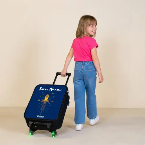 Raket - Planeten - Sterren Kinderkoffer - Zwart klein -sfeer1