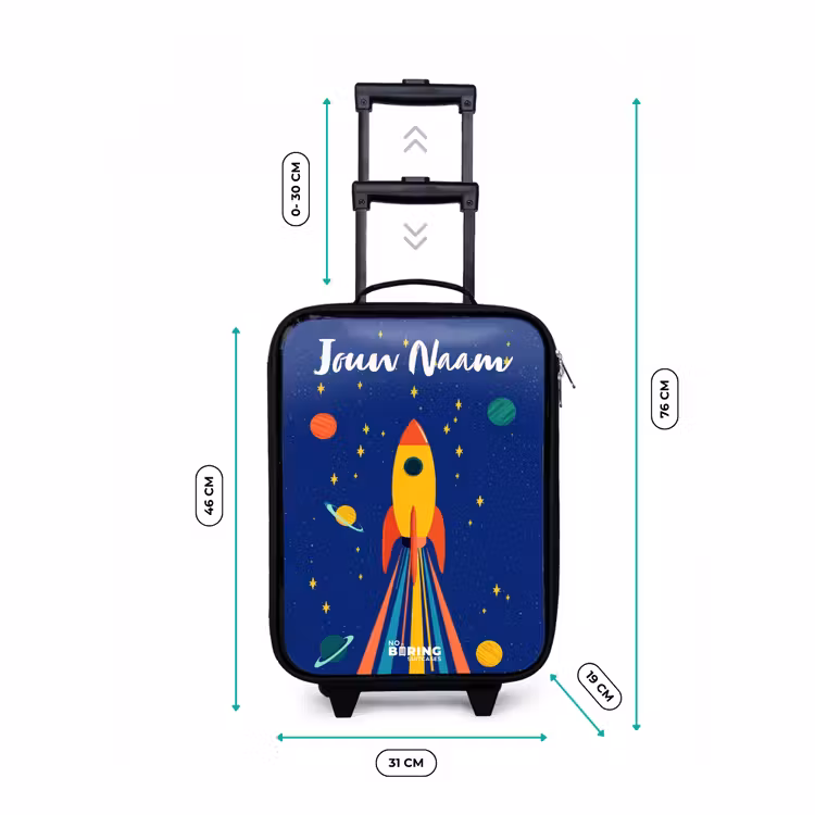 Raket - Sterren - Planeet - Ruimte Kinderkoffer - Zwart klein -productfoto_formaten