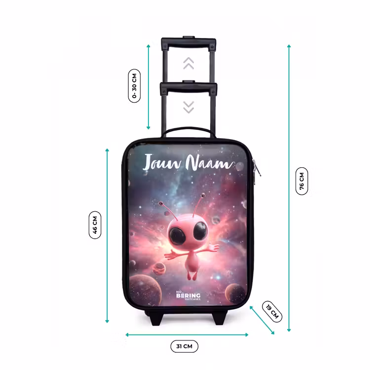 Roze Alien in Sterrennevel Kinderkoffer - Zwart klein -productfoto_formaten
