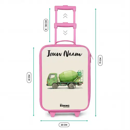 Betonmixer - Getekend - Groen Kinderkoffer - Roze klein -productfoto_formaten