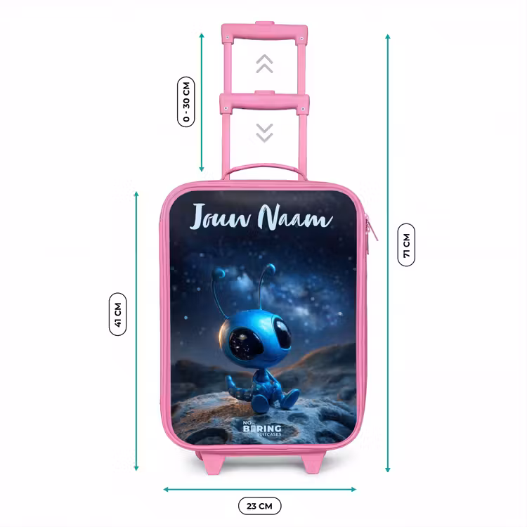 Blauw buitenaards wezentje onder sterrenhemel Kinderkoffer - Roze klein -productfoto_formaten