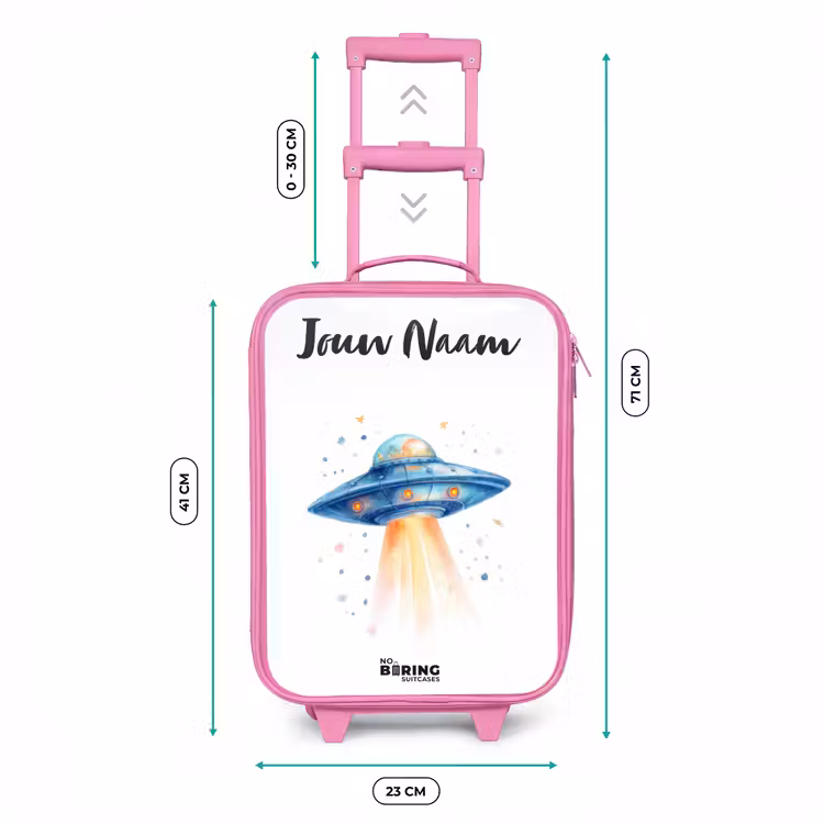 Blauw ruimteschip met lichtstraal Kinderkoffer - Roze klein -productfoto_formaten