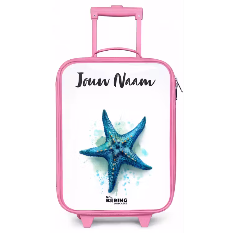Blauwe Zeester op Witte Achtergrond Kinderkoffer - Roze klein -zz3dotto