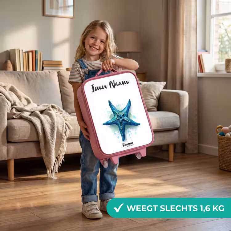 Blauwe Zeester op Witte Achtergrond Kinderkoffer - Roze klein -sfeer2_NL