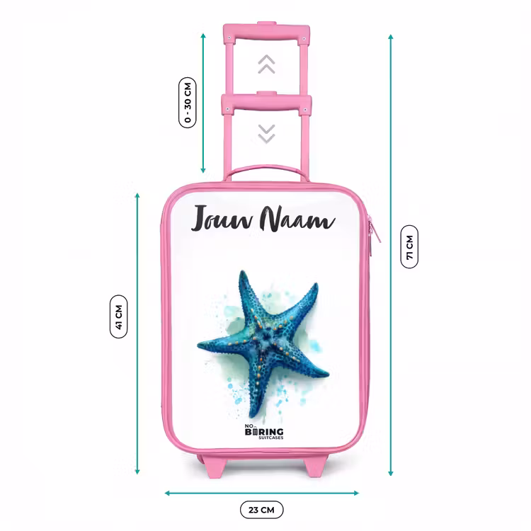 Blauwe Zeester op Witte Achtergrond Kinderkoffer - Roze klein -productfoto_formaten