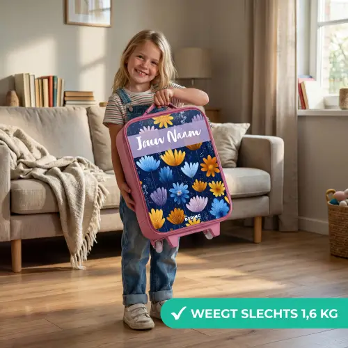Bloemen - Patroon - Blauw Kinderkoffer - Roze klein -sfeer2_NL