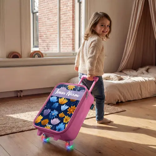 Bloemen - Patroon - Blauw Kinderkoffer - Roze klein -sfeer1