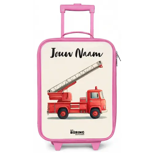 Brandweerwagen - Getekend - Rood Kinderkoffer - Roze klein -zz3dotto