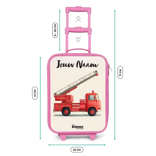 Brandweerwagen - Getekend - Rood Kinderkoffer - Roze klein -productfoto_formaten