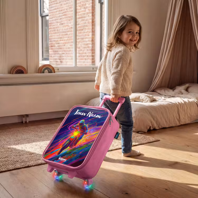 Crossmotor - Neonkleuren - Lijnen - Helm Kinderkoffer - Roze klein -sfeer1