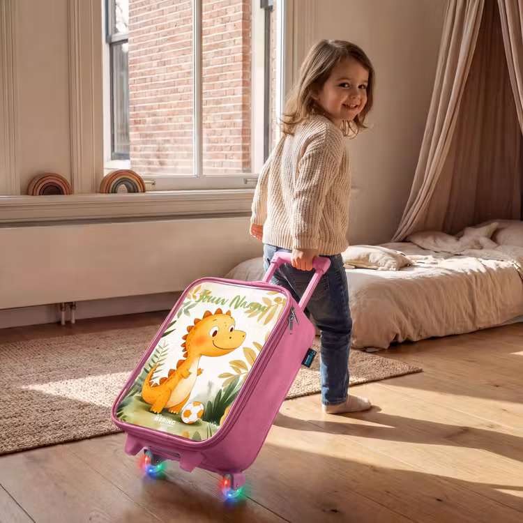 Dino - Voetbal - Oranje Kinderkoffer - Roze klein -sfeer1