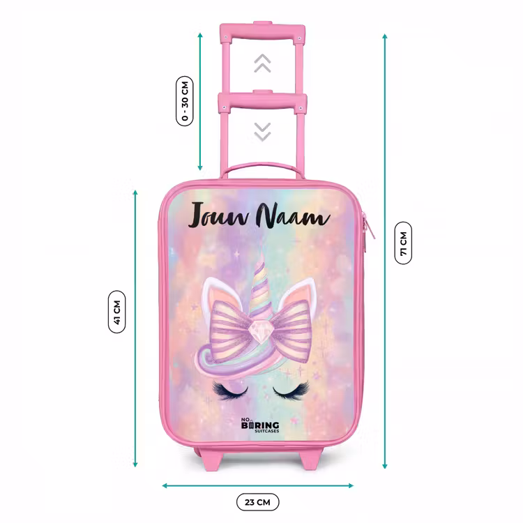 Eenhoorn - Glitters - Regenboog - Pastel Kinderkoffer - Roze klein -productfoto_formaten
