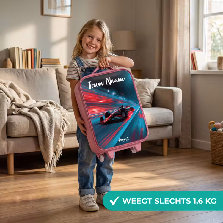 Formule 1 - Raceauto - Rood - Neonverlichting Kinderkoffer - Roze klein -sfeer2_NL