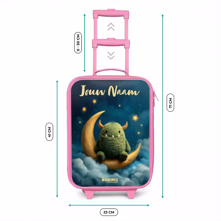 Groen monster op maansikkel Kinderkoffer - Roze klein -productfoto_formaten