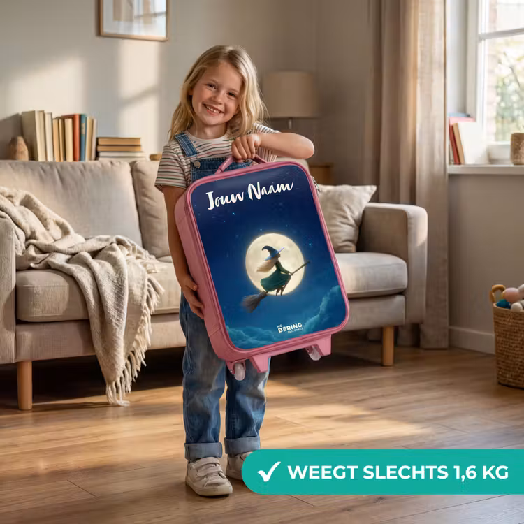 Heks in Maanlichtvlucht Kinderkoffer - Roze klein -sfeer2_NL