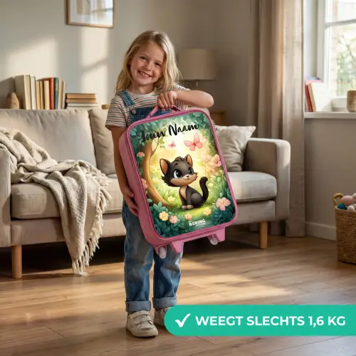 Kat - Vlinder - Bloemen Kinderkoffer - Roze klein -sfeer2_NL
