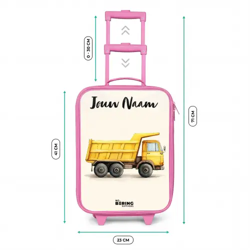 Kiepwagen - Getekend - Geel Kinderkoffer - Roze klein -productfoto_formaten