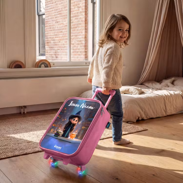 Kleine tovernares in bibliotheek Kinderkoffer - Roze klein -sfeer1